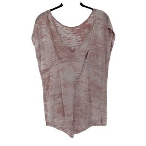 Cherish pale rose pink semi-sheer open cross cross slit back t-shirt